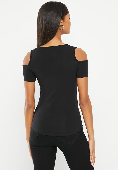 SISSY BOY - Tinisha: cold shoulder bling fashion top - black