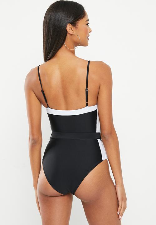 SISSY BOY - Fala: bandeau one piece with branded buckle - black & white