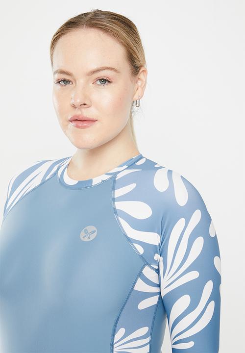 Lizzy - Plus sularsa long sleeve full body rashie swimsuit - blue matisse leaf