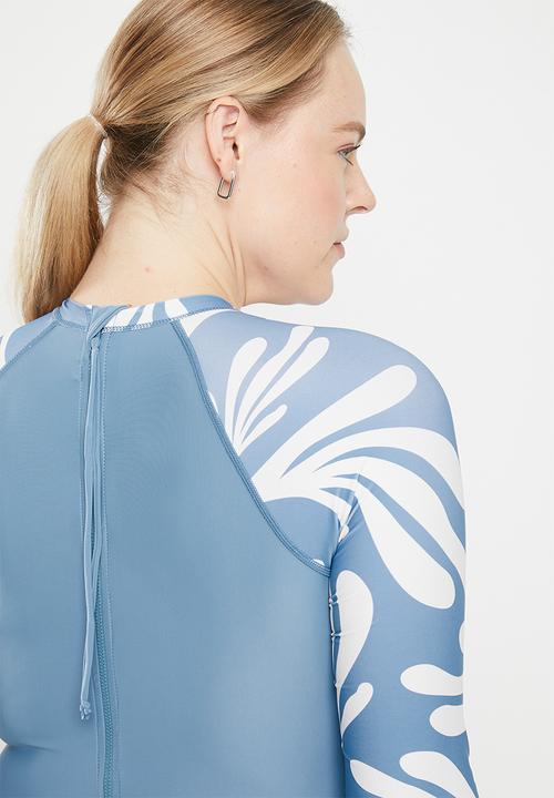 Lizzy - Plus sularsa long sleeve full body rashie swimsuit - blue matisse leaf