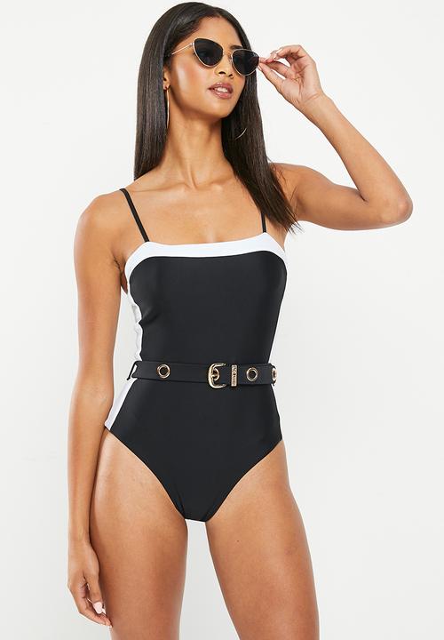 SISSY BOY - Fala: bandeau one piece with branded buckle - black & white