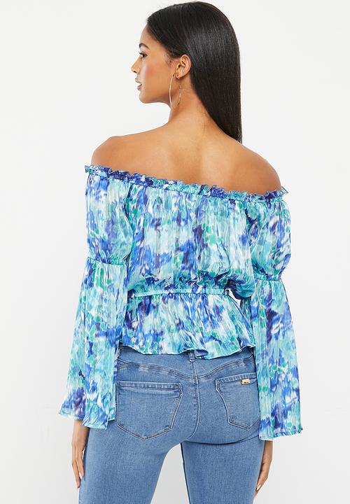 SISSY BOY - Breeze By: bardot peplum blouse - blue multi