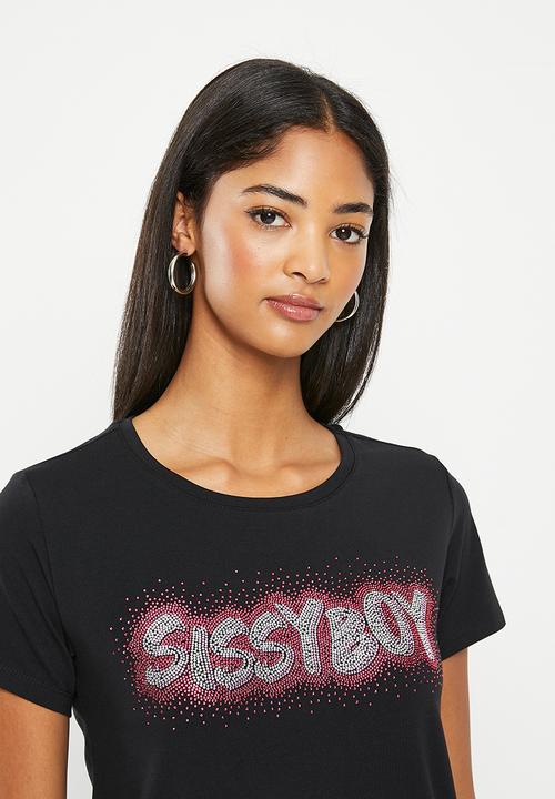 SISSY BOY - Zohar: regular fit bling logo top - black
