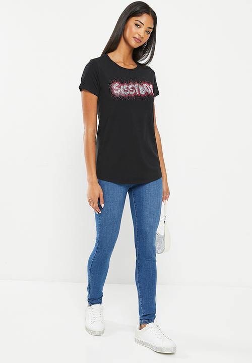 SISSY BOY - Zohar: regular fit bling logo top - black