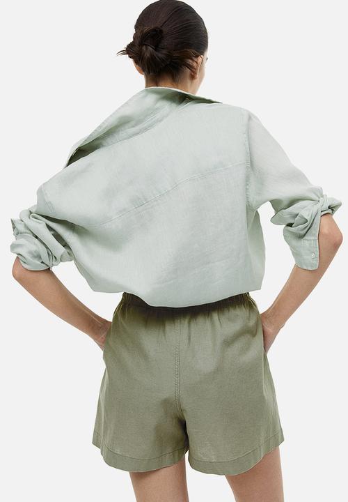 H&M - Linen shorts - light khaki green