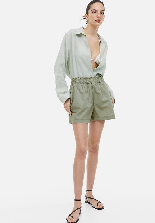 H&M - Linen shorts - light khaki green