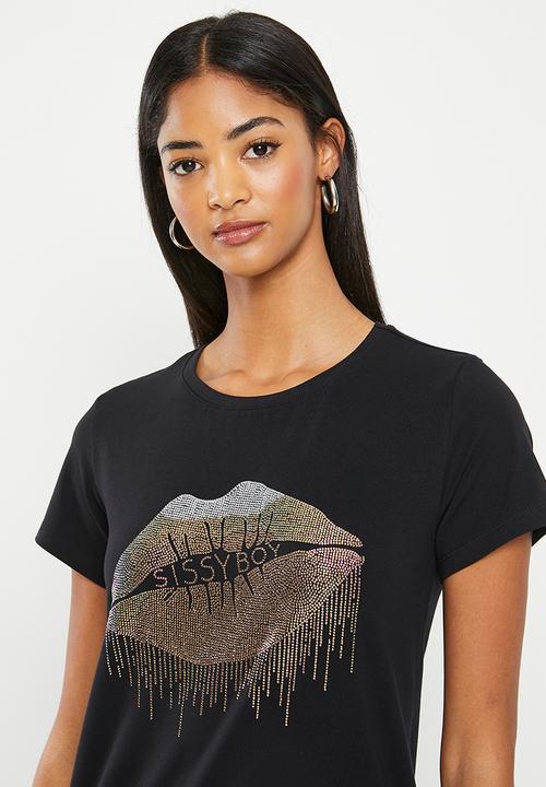 SISSY BOY - Halyna: regular fit colorful lip logo top - black