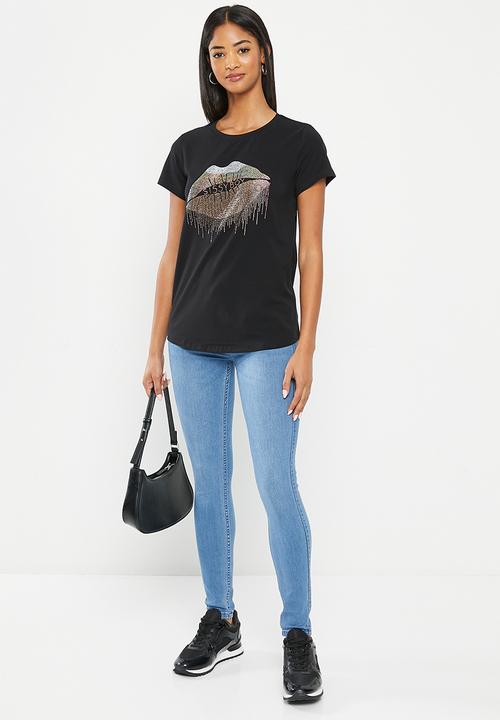 SISSY BOY - Halyna: regular fit colorful lip logo top - black