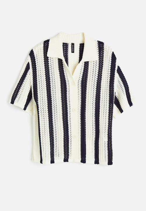 H&M - Hole-knit cardigan - dark blue/striped