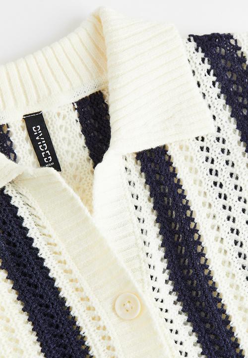 H&M - Hole-knit cardigan - dark blue/striped