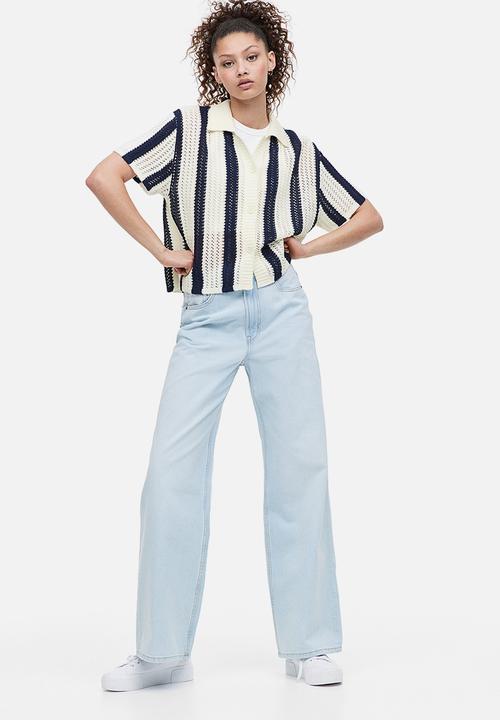 H&M - Hole-knit cardigan - dark blue/striped
