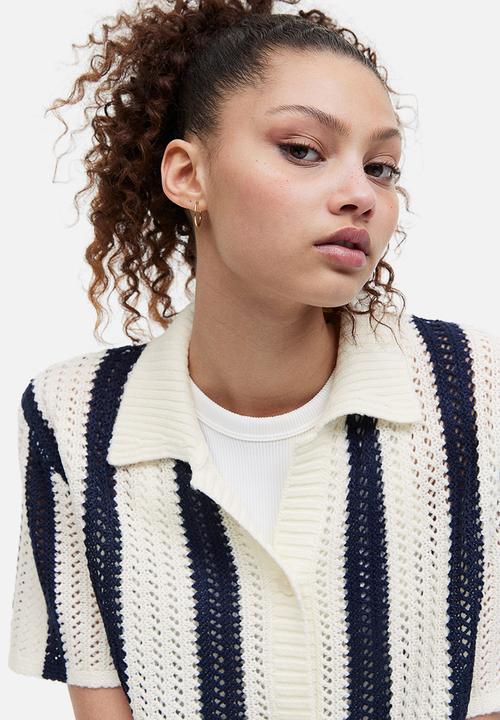 H&M - Hole-knit cardigan - dark blue/striped