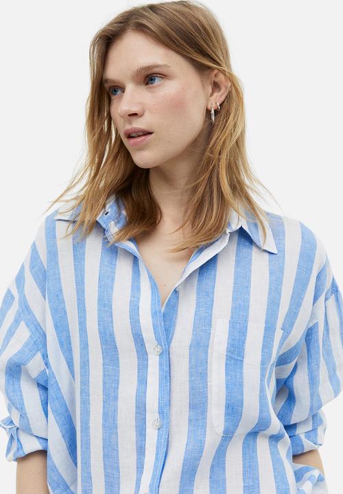 H&M - Oversized linen shirt - blue/white striped