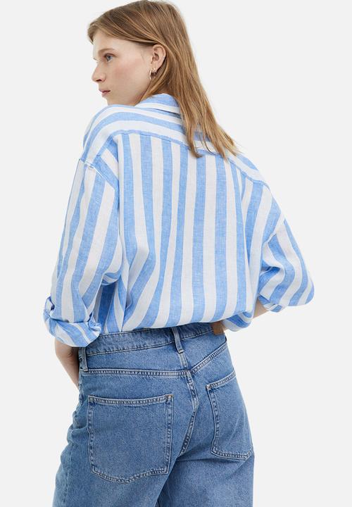 H&M - Oversized linen shirt - blue/white striped