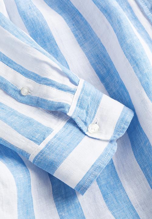 H&M - Oversized linen shirt - blue/white striped