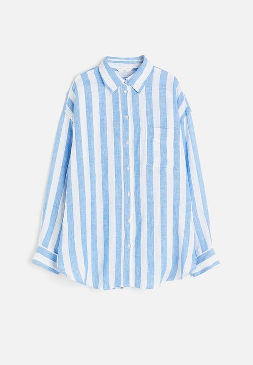 H&M - Oversized linen shirt - blue/white striped