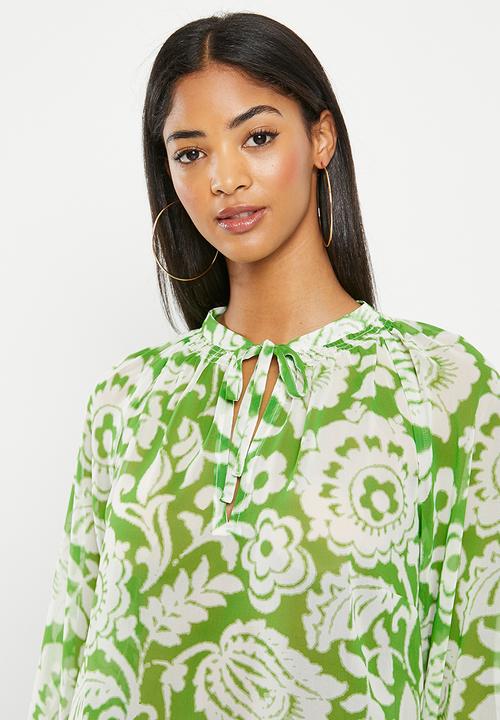 SISSY BOY - Go with the flow: blouse with elasticated neckline - green print