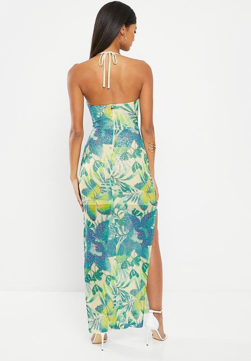 SISSY BOY - Darling shine: sequin cowl maxi dress - green multi