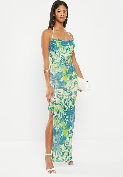 SISSY BOY - Darling shine: sequin cowl maxi dress - green multi