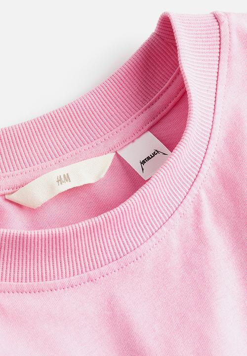 H&M - Long printed t-shirt - light pink/metallica 