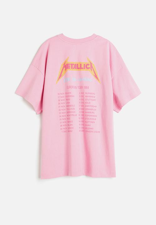 H&M - Long printed t-shirt - light pink/metallica 