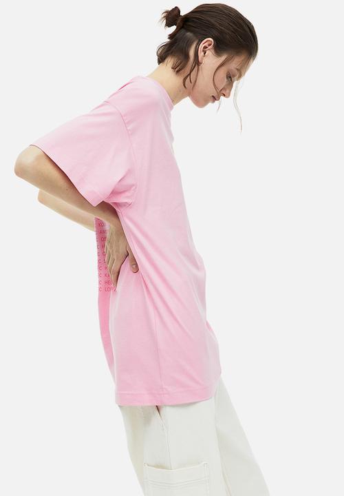 H&M - Long printed t-shirt - light pink/metallica 
