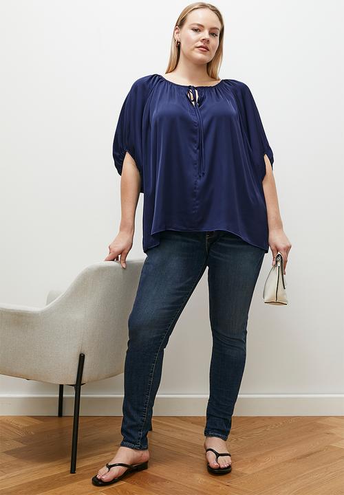 edit - Gathered keyhole blouse - navy1