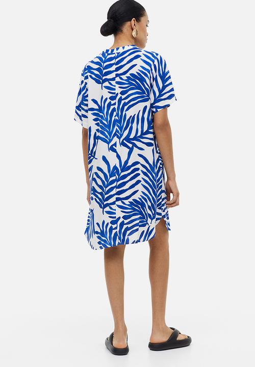 H&M - V-neck tunic - white/blue patterned