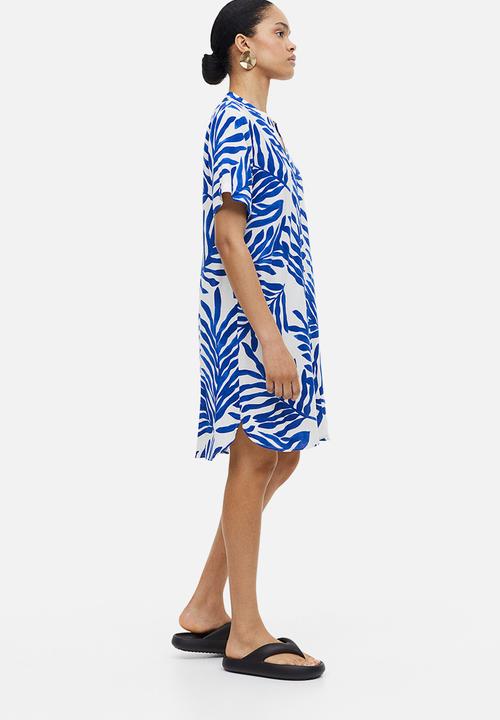 H&M - V-neck tunic - white/blue patterned