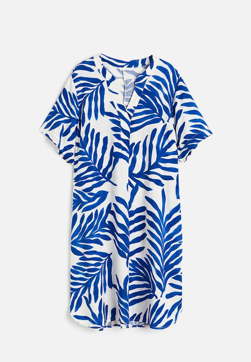 H&M - V-neck tunic - white/blue patterned