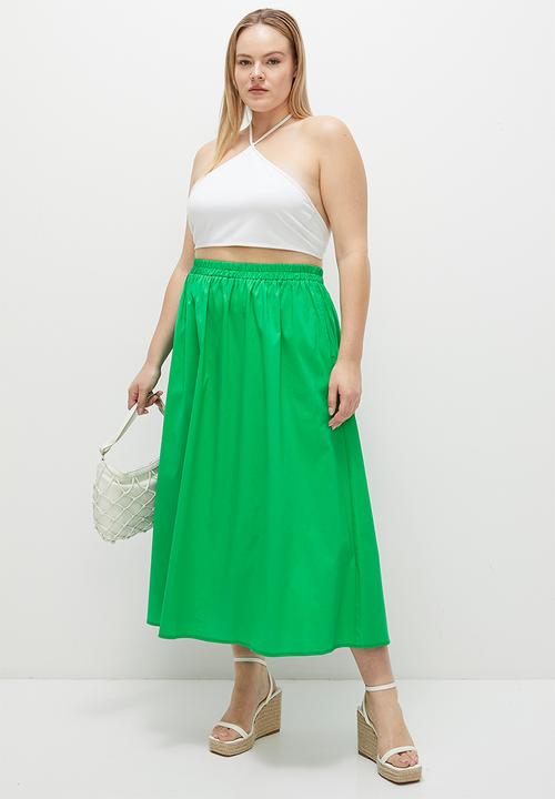 MILLA - poplin midi skirt - green
