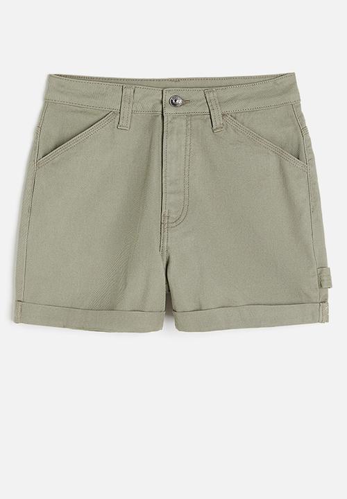 H&M - High-waisted cargo shorts - light khaki green