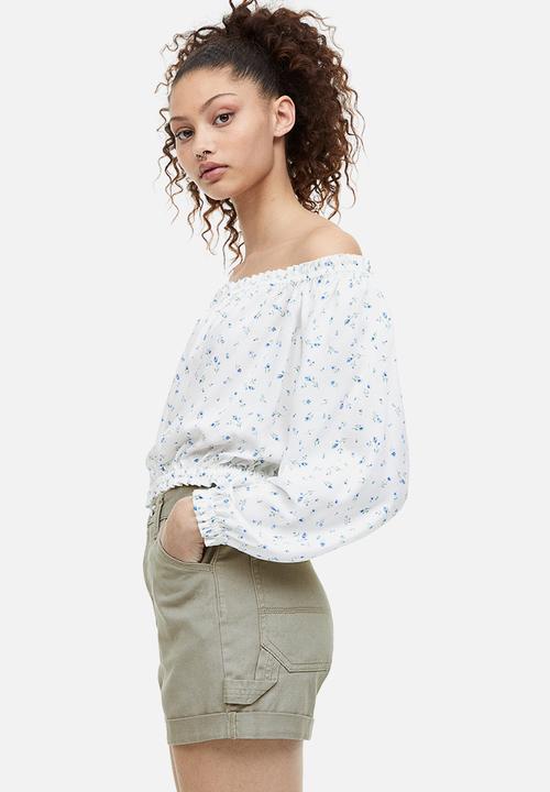 H&M - High-waisted cargo shorts - light khaki green