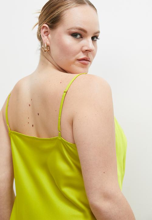 VELVET - Satin mini slip dress with trim detail - apple green