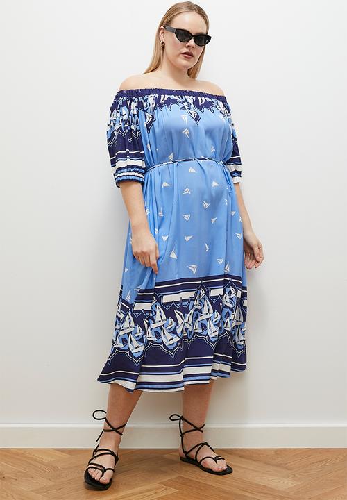 edit - Bardot fit & flare dress - boat print
