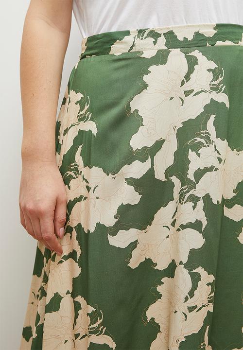 edit - Maxi skirt with slit - green stencil floral