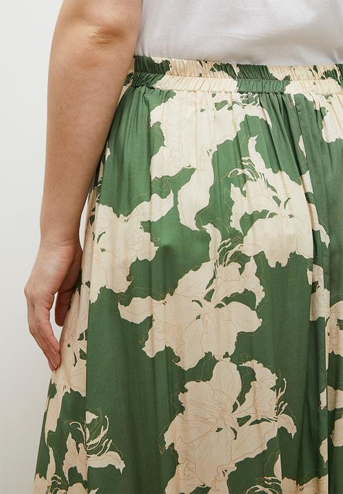 edit - Maxi skirt with slit - green stencil floral