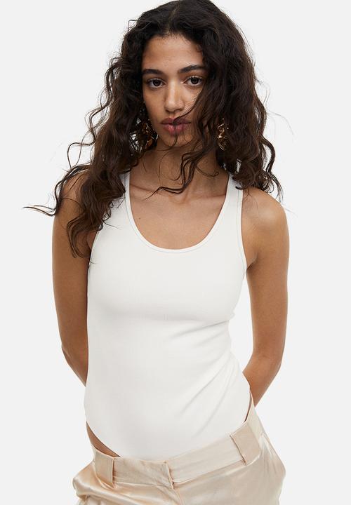 H&M - Ribbed thong body - white