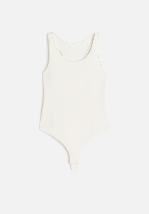 H&M - Ribbed thong body - white