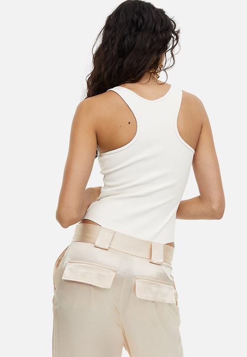H&M - Ribbed thong body - white