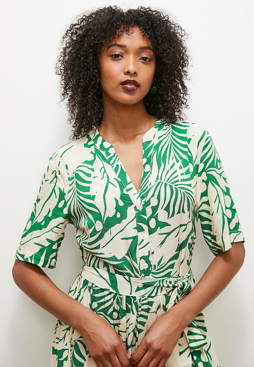 edit - Fit and flare shirt dress - painterly tropical