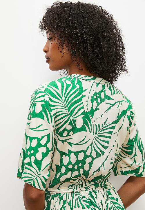edit - Fit and flare shirt dress - painterly tropical