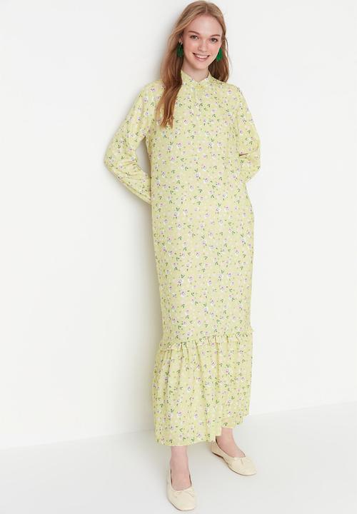 Trendyol - Modest floral mandarin collar maxi dress - green