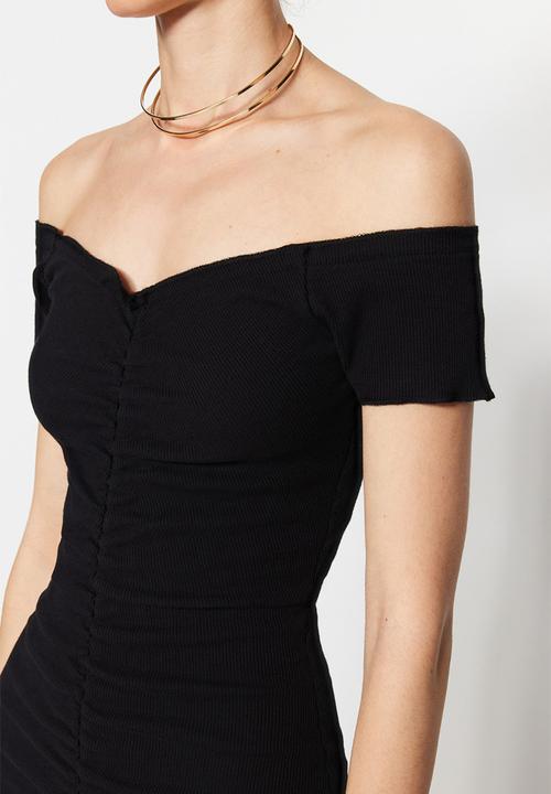 Trendyol - Off shoulder ruched mini dress - black