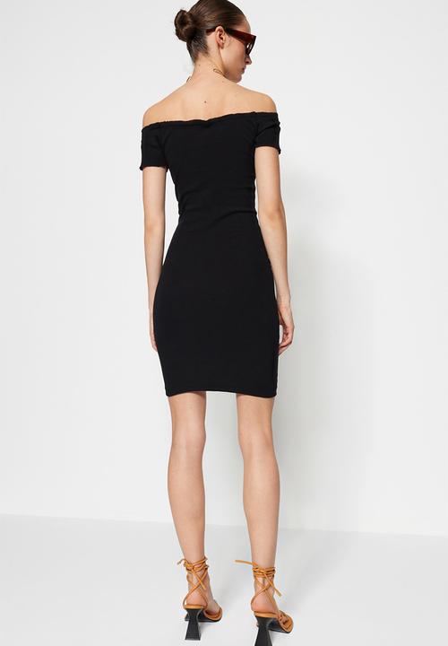 Trendyol - Off shoulder ruched mini dress - black