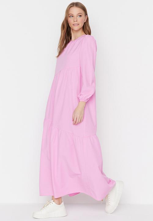 Trendyol - Modest assym tiered maxi dress - pink