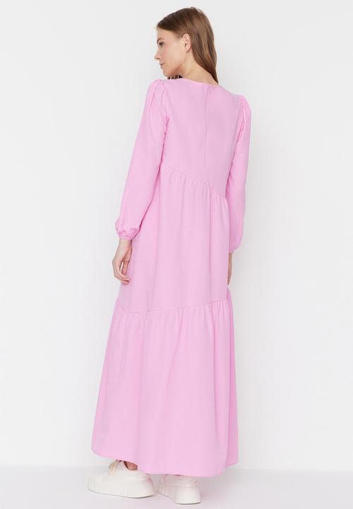 Trendyol - Modest assym tiered maxi dress - pink