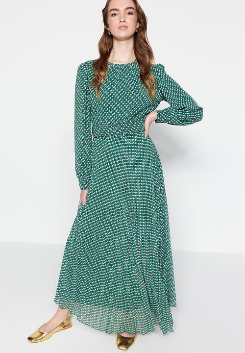 Trendyol - Modest geometric maxi dress - green