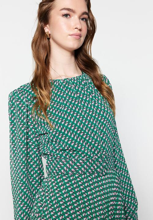 Trendyol - Modest geometric maxi dress - green