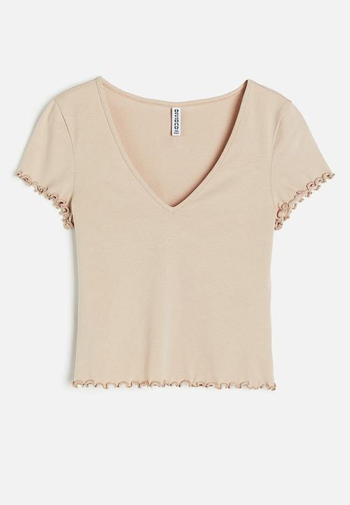 H&M - V-neck cropped top - beige